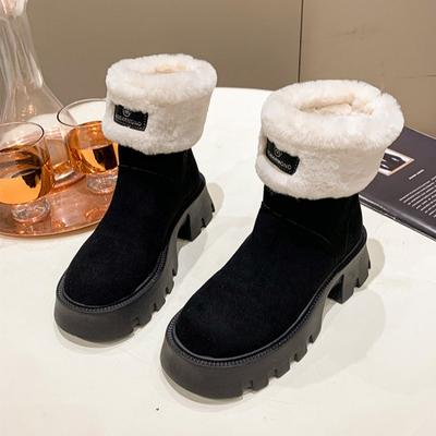 Platform Suede Fur Ankle Women Boots High Heels Plush Cotton Shoes Warm Casual Shoes Winter 2025 Trend Cozy Chelsea Botas Mujer
