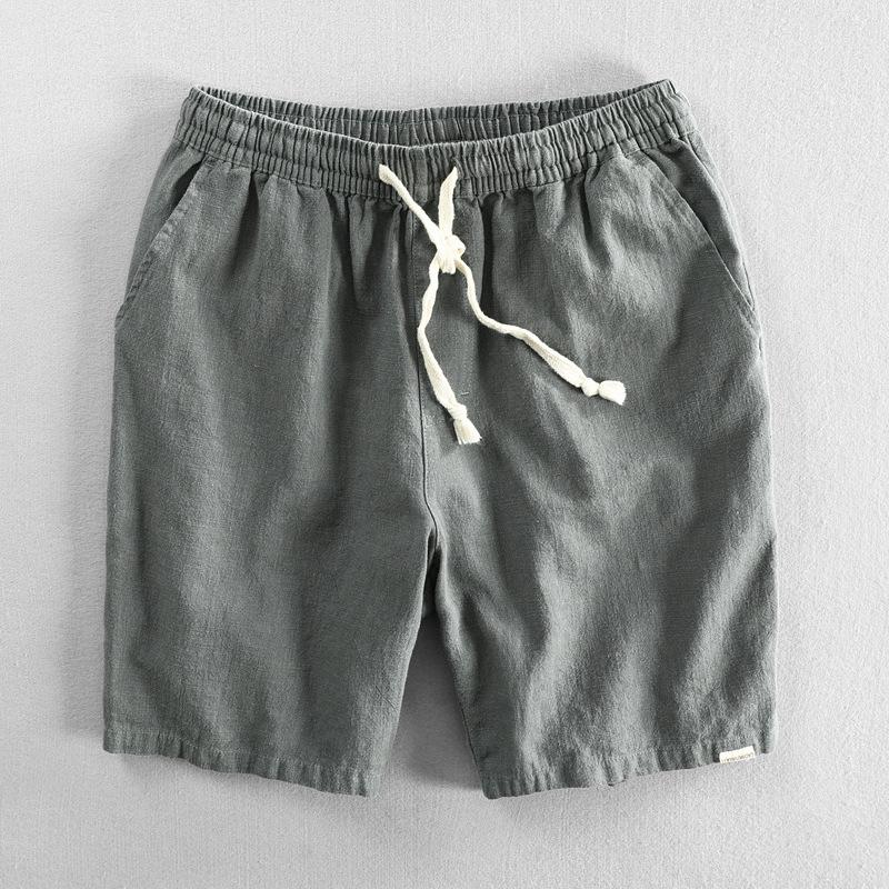 Men's Casual Linen Beach Shorts - Breathable, Trendy, Mid-Length Solid Color