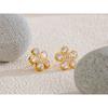 Yhpup AAA Bling Zirkonia Blume Goldene Steckerohrringe für Damen 316L Edelstahl Mode Glänzender Schmuck Wasserdicht