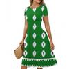 Women's Casual Fashion Round Neck Pleated Short Sleeve Bohemian A-Line Midi Dress