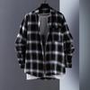 Camisa de manga comprida masculina, camisa xadrez, casaco juvenil