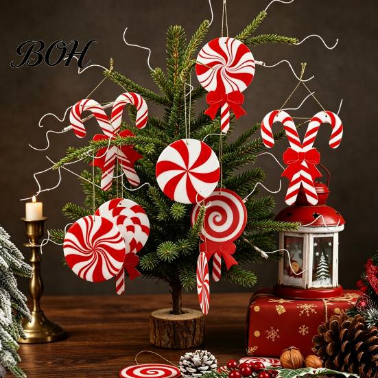 Indoor Holiday Party Wall Decorations 12/24/36 Pcs Candy Christmas Tree Decorations, Lollipop Picks for Tree, Red Country Style Fireplace Hanging
