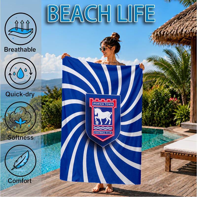 Asciugamano da Spiaggia in Microfibra Stampato con Stemma del Town Football Club, Morbido e Assorbente, Asciugatura Rapida, Ideale per Viaggi Estivi, Essenziale per la Spiaggia, Piscina
