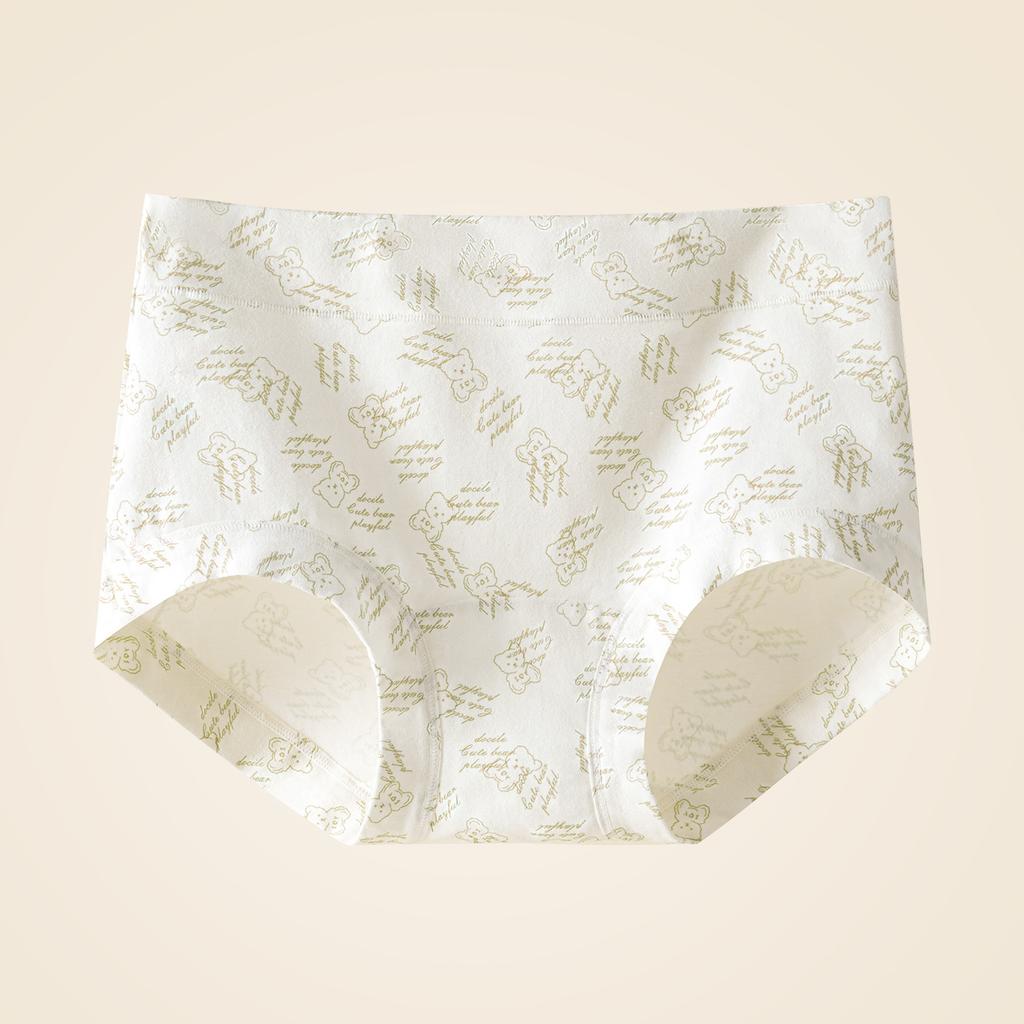 Damen Frühling und Herbst Süß Bedruckter Bär Reine Baumwolle 10A Antibakteriell Atmungsaktiv Nicht Abfärbend Mittlere Hohe Taille Slips