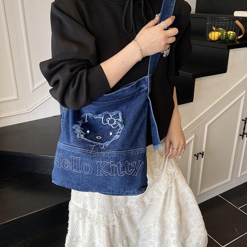 Cartoon Casual Trend Denim Bag New Versatile Large Capacity Shoulder Messenger Tote Bag