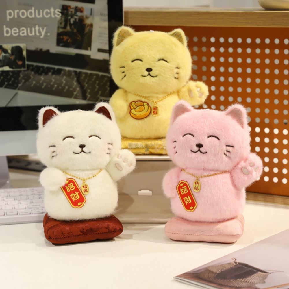 Stuffed Lucky Cat Plush Toy With Necklace Lucky Cat Stuffed Doll  Christmas
