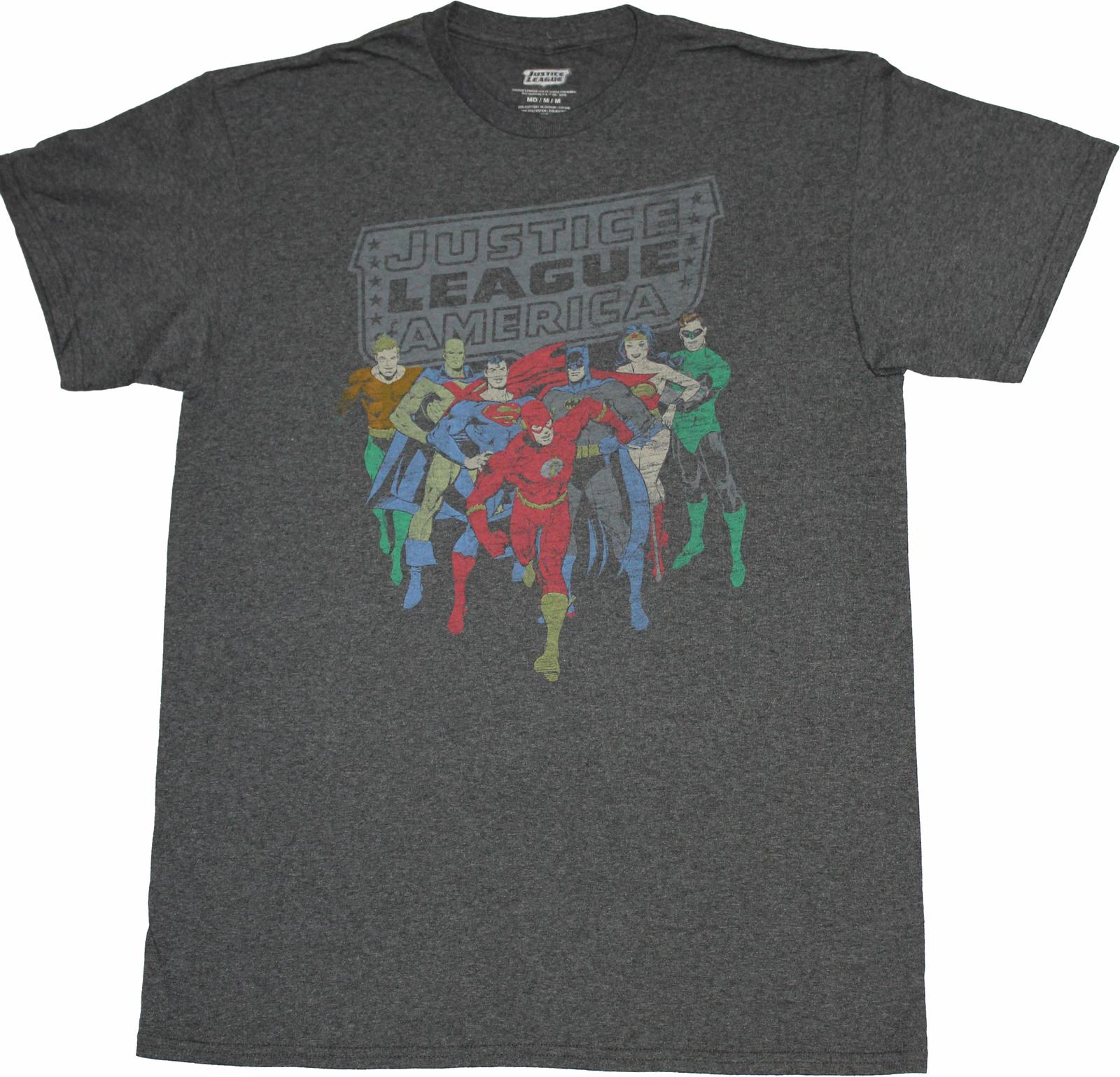 Justice League of America New Adult T-Shirt - Flash Leading Group Under Logo XXXL
