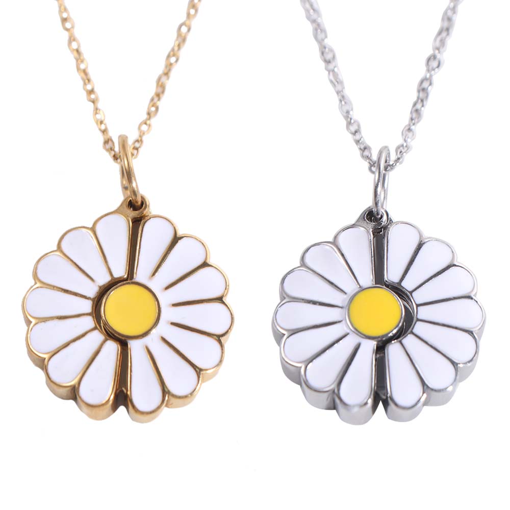Handmade Glaze Oil Chrysanthemum Pendant Titanium Steel Daisy Necklace  Birthday Gift