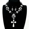 Gothic Skull Cross Necklace Earring Set Punk Vintage Party Jewelry Men Women Teens