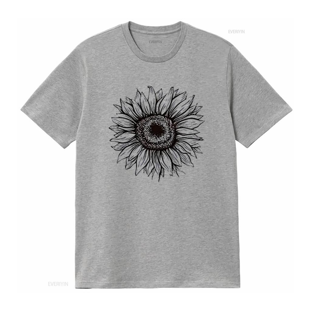 Women s T Shirt  Sunflower Loose Summer Tops White 2X Large vintage Washed homme streetwear Unisex Top For Everyday Wear