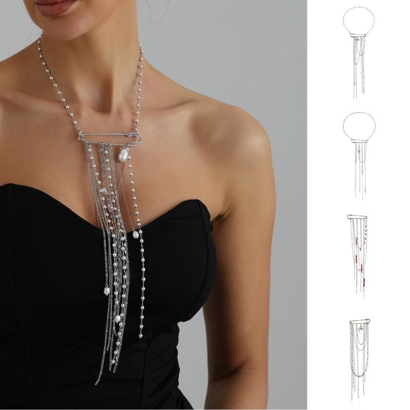 Multi Layer Pearl Tassel Brooch Necklace Multiple Functions Luxury Delicate Pin Pendant Necklace Jewelry Accessories