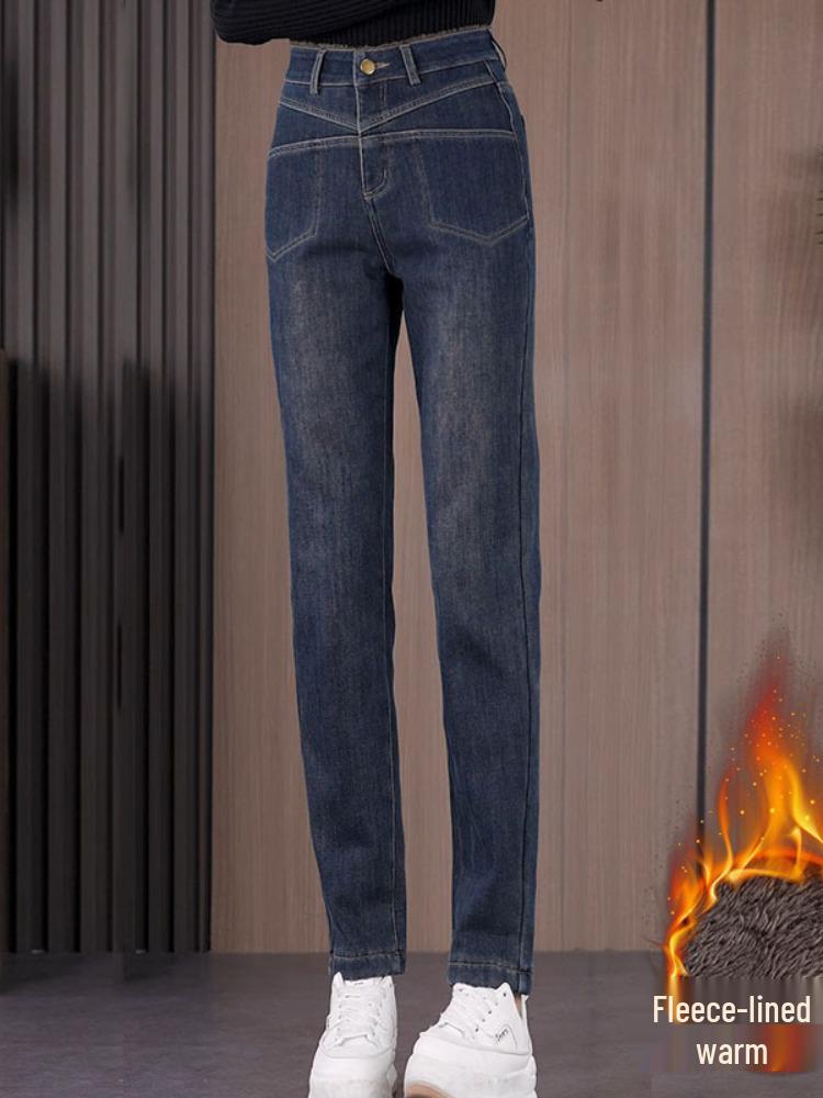 Brand Women's 2025 Autumn/Winter Velvet-Lined Skinny Jeans for Petite Figure