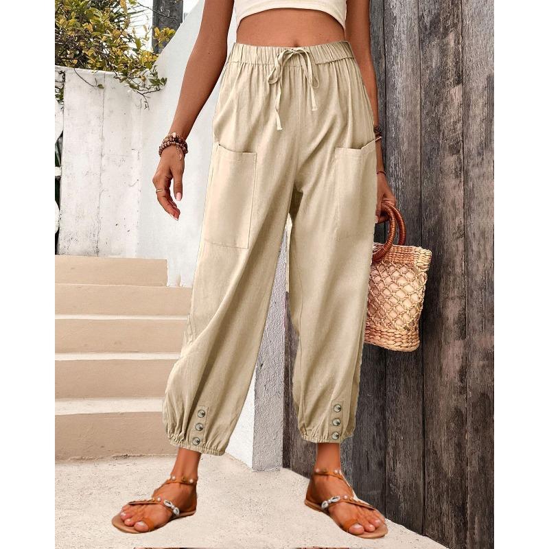 HNXC Women's Fashion Casual Solid Color Print Pants & Capris Classic Exquisite