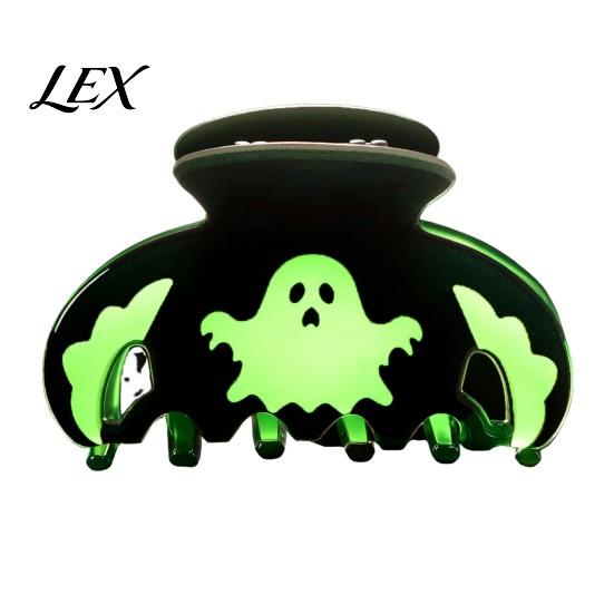 Decorative Holiday Hair Pins Halloween Claw Clips, Luminous Ghost Pumpkin Pattern Acrylic Anti-slip Cute Bat Glow in The Dark Grippers for Women Girls