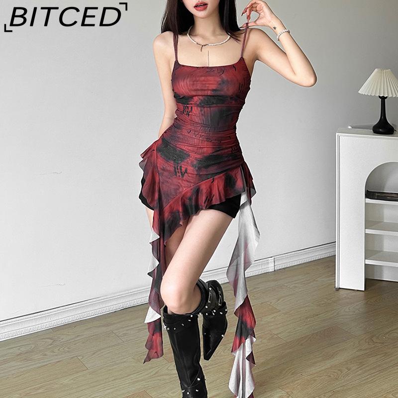 BITCED Spring Women's Solid-Colour Slim-Fit Streetwear Halter-Neck Backless Printed Top