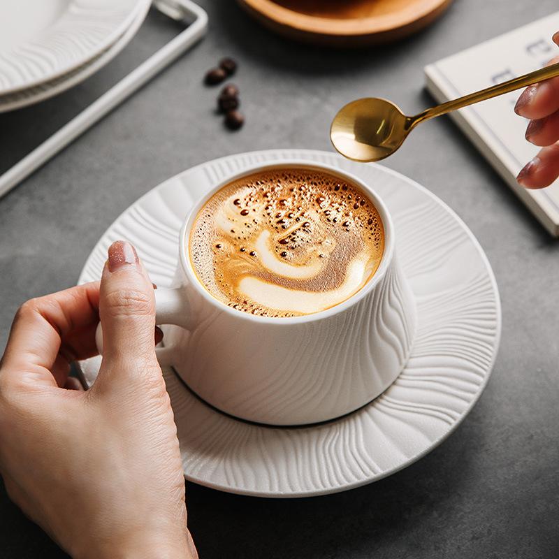 Capuccino Cups with Saucers and Metal Stand, 250ml Ceramic Coffee Cup Espresso Shots Cup Small Coffee Cups, Black and White