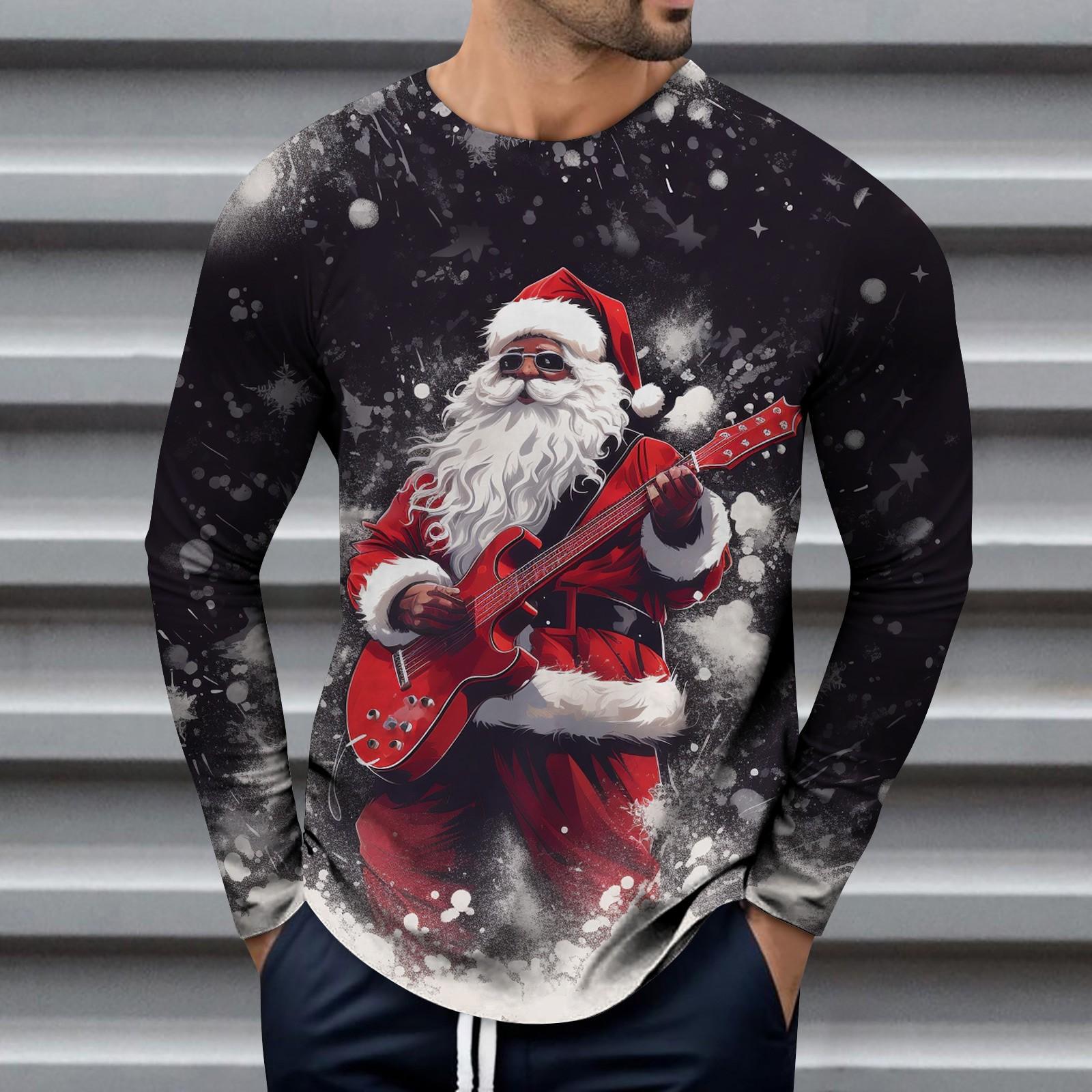 

Чоловіча футболка з довгим рукавом і пуловер із круглим вирізом із принтом Санта-Клауса. Весна та осінь XL чорний