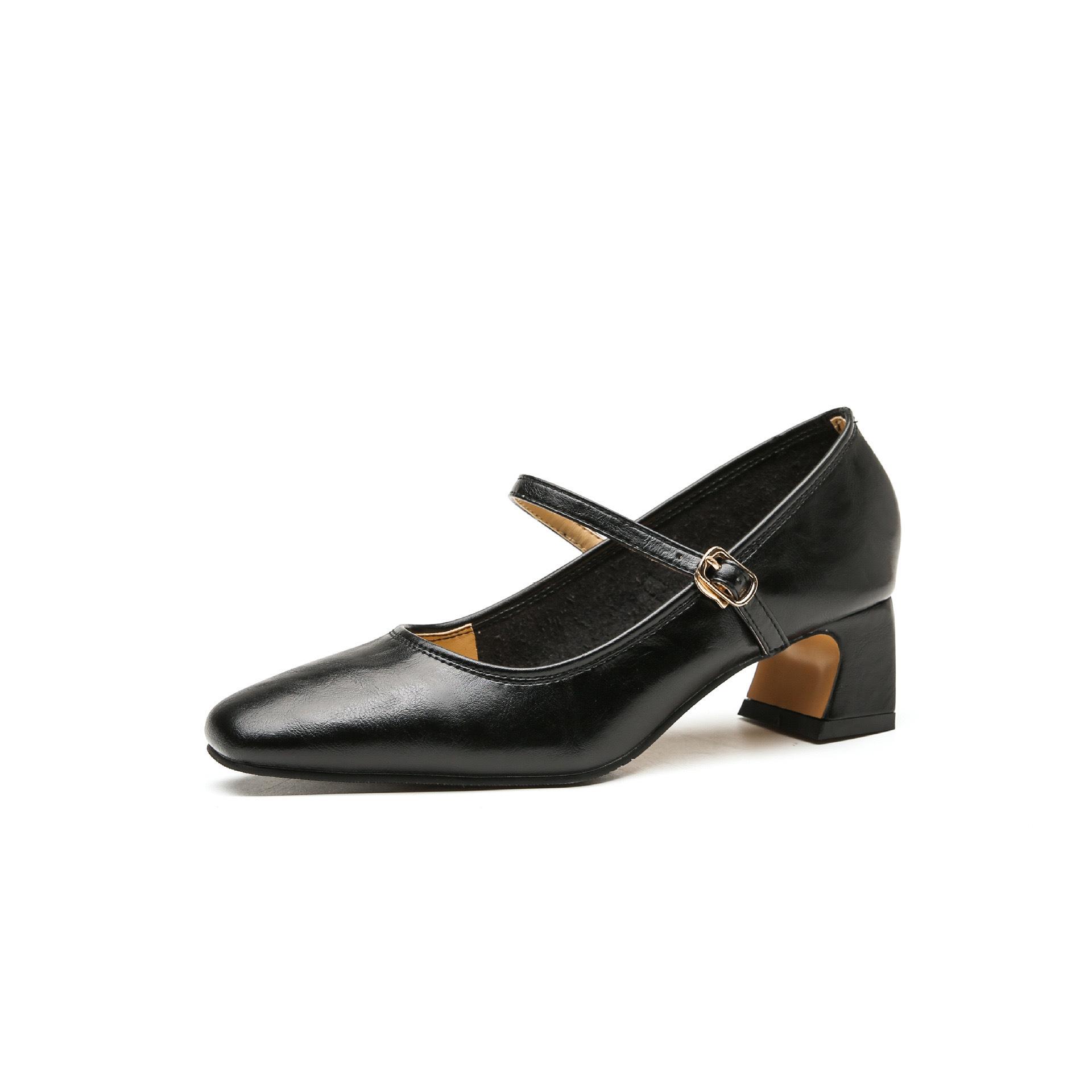 

Red thick heel versatile single shoes women s 2025 autumn new square head French temperament Mary Jane is not tired of high heels 34