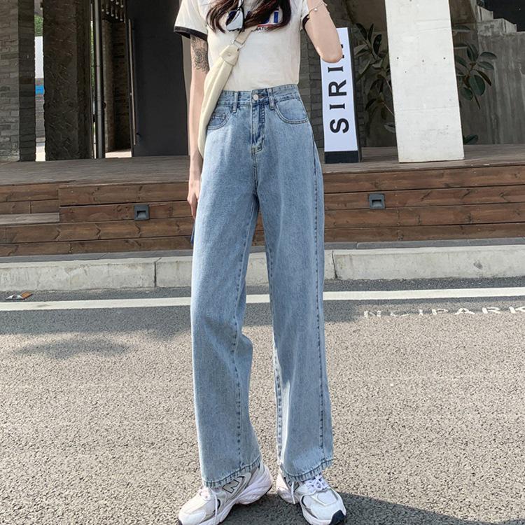 Retro High-Waisted Wide-Leg Jeans: Women's Loose Fit, Plus Size, Floor-Length Casual Spring/Summer Pants