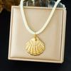 DIEYURO 316L Stainless Steel Golden Shell Conch Sun Ocean Pendant Necklace Lady New Trend Waterproof Rope Chain Jewelry