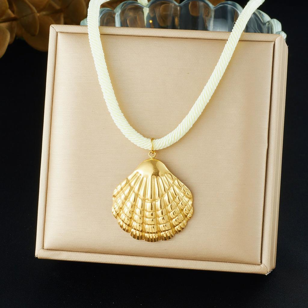 DIEYURO 316L Stainless Steel Golden Shell Conch Sun Ocean Pendant Necklace Lady New Trend Waterproof Rope Chain Jewelry