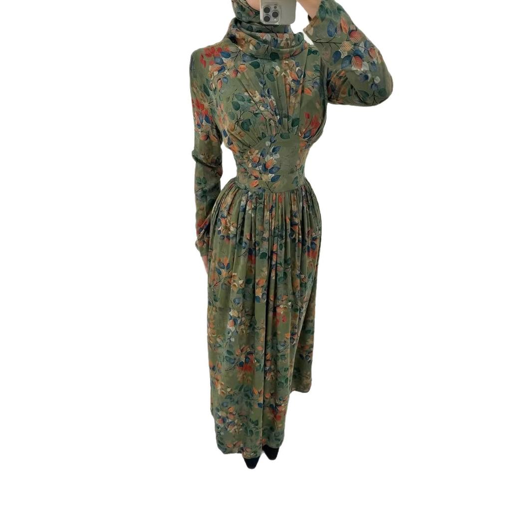 Middle East Arabia Dubai Saudi Arabia Spring New Floral Skinny Long Sleeve Pendulum Dress Women's Skirt
