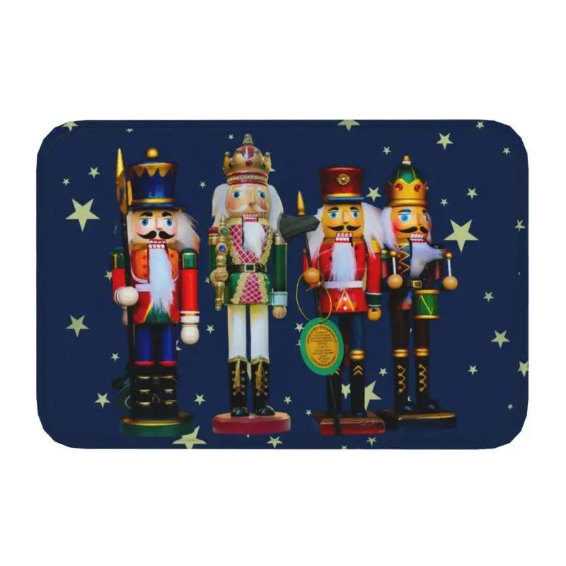 Nutcracker Doll Floor Door Kitchen Bath Mats Anti-Slip Indoor Christmas Soldier Toy Doormat Garage Entrance Rug Carpet Footpad