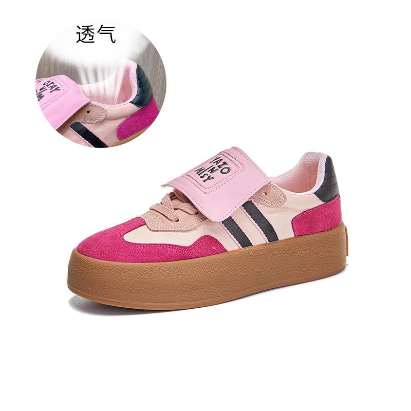Leather flip-top German training shoes women's 2025 autumn new thick-soled heightening sports shoes casual versatile color matching Forrest Gump shoes