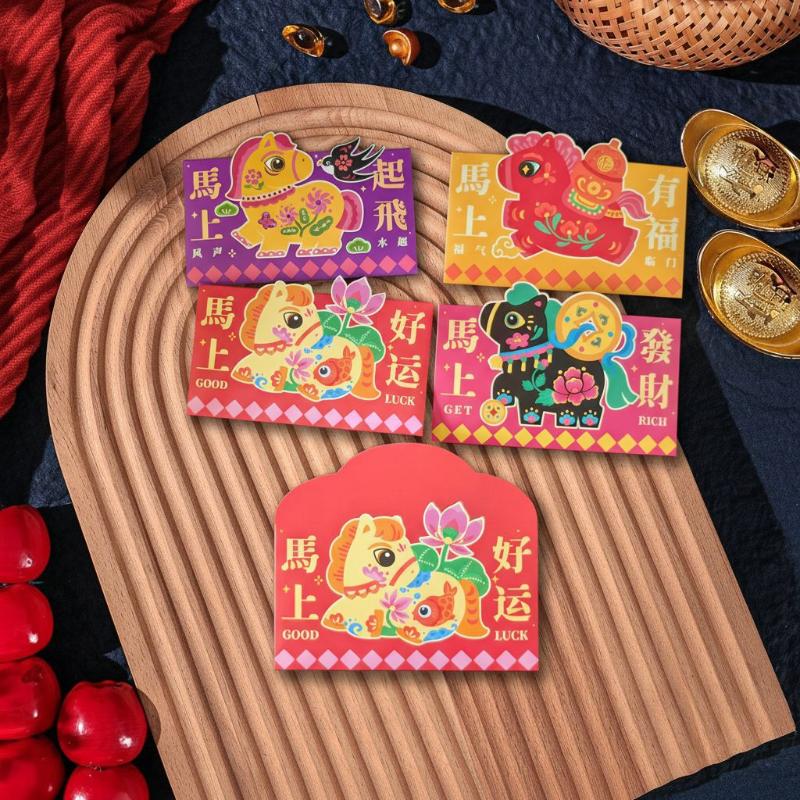 2026 Year Of The Horse Folding Red Envelope Cartoon Pattern Traditional Money Envelope Festival Hongbao Chinese New Year