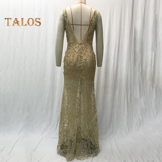 Rochie de seară pentru femei, cu decolteu în V adânc, slim fit, fără mâneci, fără mâneci, cu paiete strălucitoare, tiv cu coadă de pește, până la podea, rochie maxi pentru petrecerea de bal.