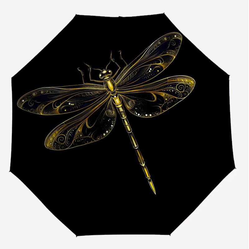 1PC Dragonfly Artwork Automatic Open/Close Umbrella with Windproof, 8-Rib Sturdy Canopy, Durable Ribs, Fashionable Design1402A