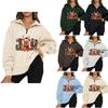 Kadın Günlük Moda Uzun Kollu Noel Baskı Günlük Yaka Fermuarlı Kazak