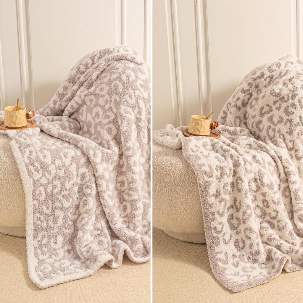 Mokoya Stylish Large Fluffy Summer Blanket, Single Size, Cute Leopard Print, Reversible, Throw Blanket, Knee Blanket, Gift (Gray, 130x180cm)