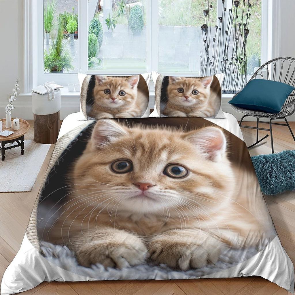Comforter Cat Bedding Set Printed For Childrens And Adults Warm Soft Breathable And Comfortable