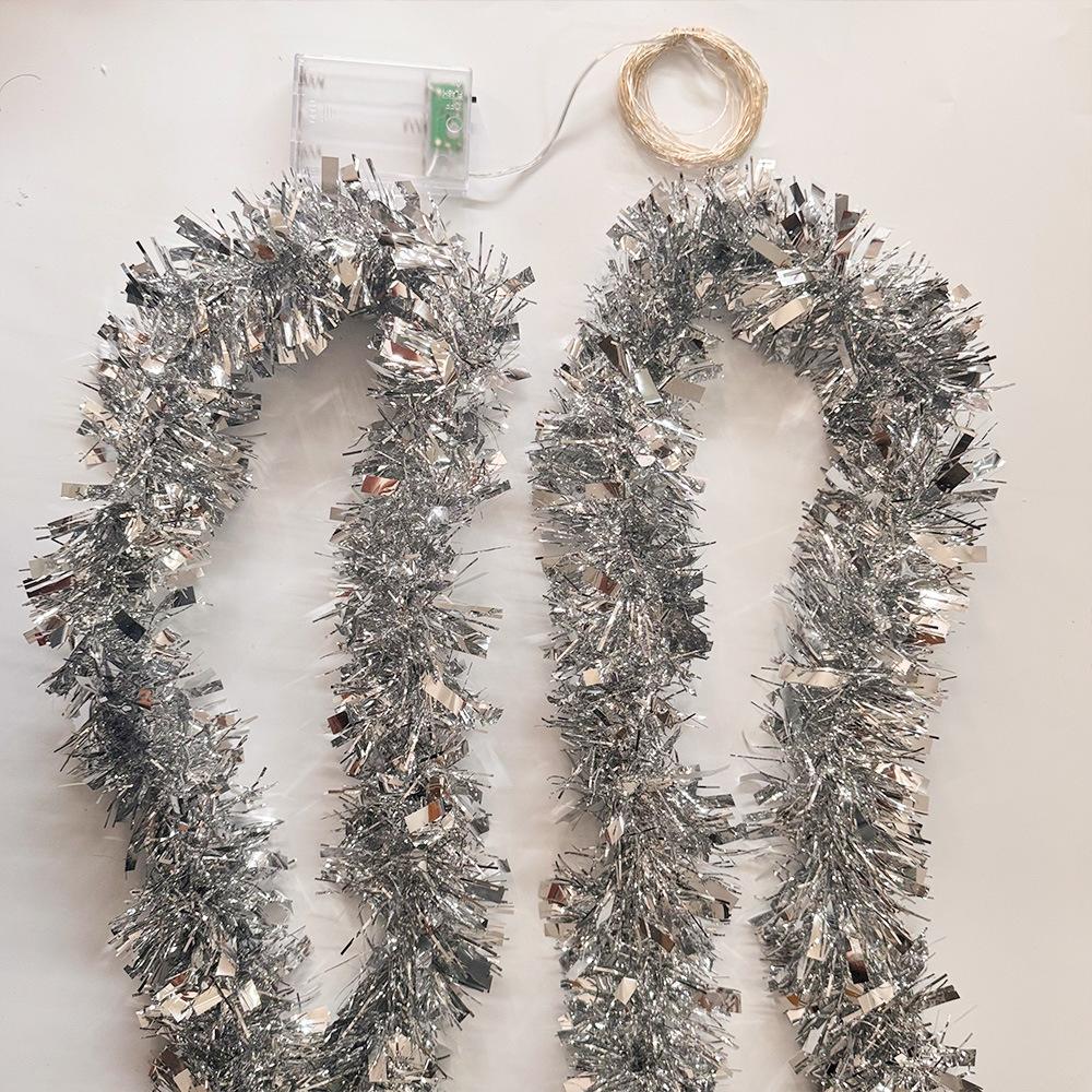1 ks Vánoční třpytivá girlanda metalická lesklá s 50 LED světýlky strom silné závěsné dekorace na vánoční večírek vnitřní venkovní