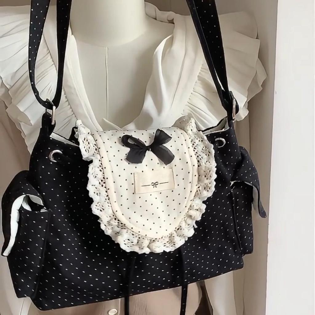 Fashion Versatile Cute Polka Dot Girl Heart Lace Flip Small Backpack Korean Large Capacity Light Commuter Backpack Female