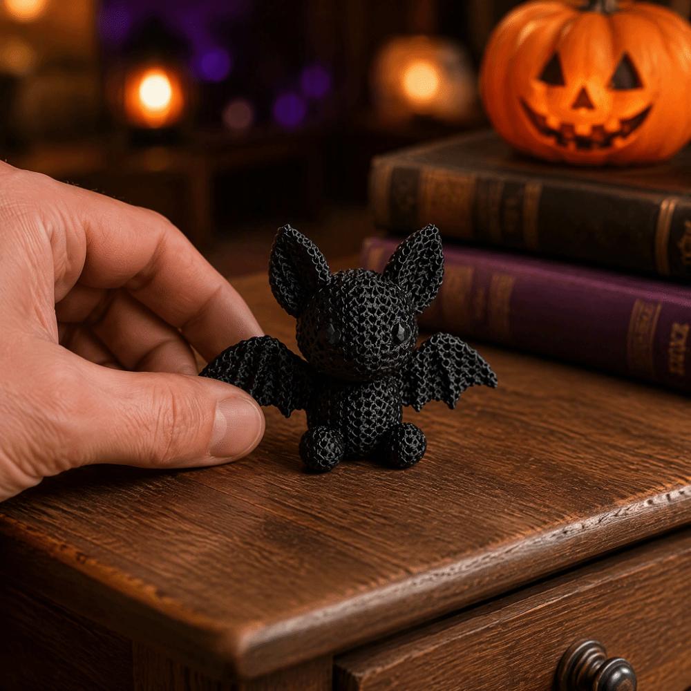 Crochet-Style Mini Knitted Texture Bat Figurine Gothic Dark-Style Bat Statue Halloween Party