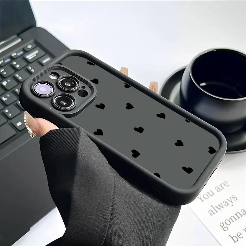 Czarny Miękki Matowy Etui z Serduszkiem Miłości Dla Xiaomi Redmi Note 14 13 12 11 Pro Plus 5G 12S 11S 10S 10 Pro Redmi 13C 12C 14C 4G Pokrowiec