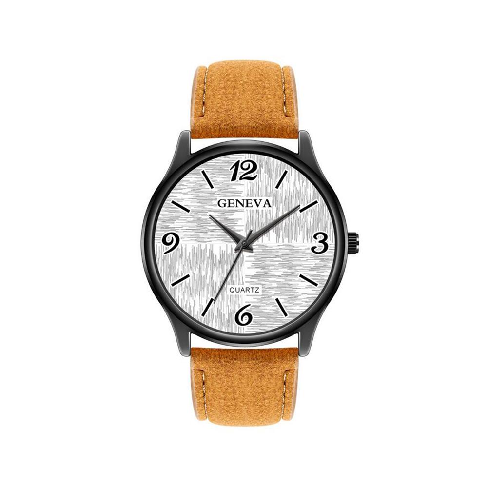 Men Student Fashion Leather Band Quartz Wrist Watch
