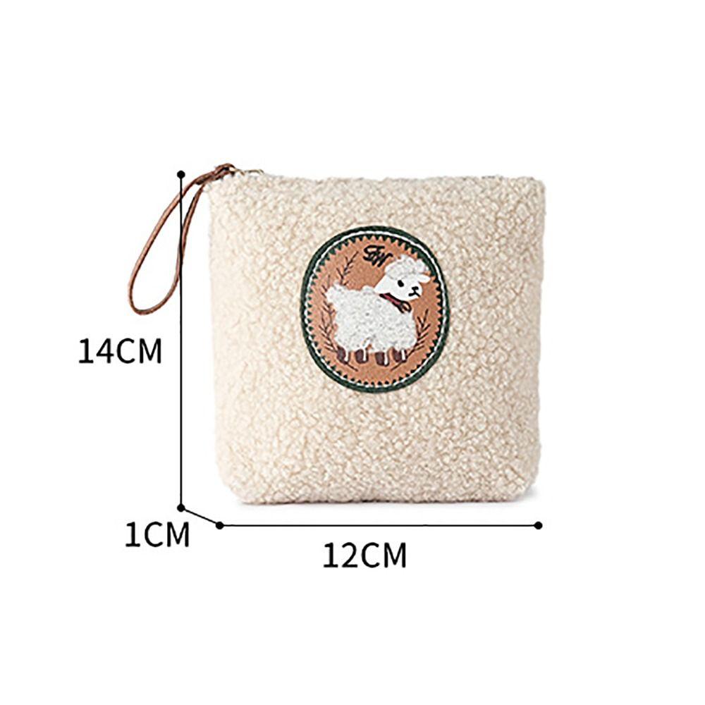Cute Plush Coin Purse Lamb Mini Earphone Bag Large Capacity with Lanyard Sanitary Napkin Storage Bag