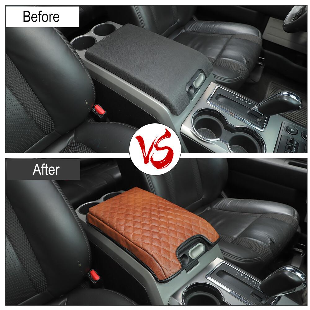 Center Console Pad Leather Armrest Cushion Cover For Ford F150 2009-2014 Brown