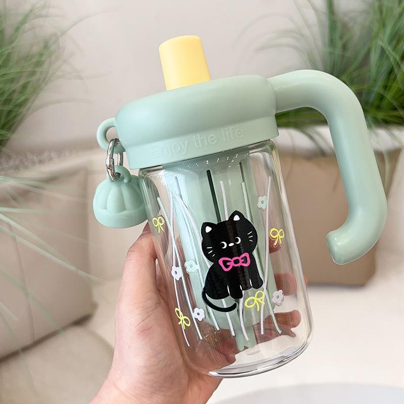 High Borosilicate Glass High Temperature Resistant Portable Straw Cup Tea and Water Separation  Large Capacity Student Water Cup