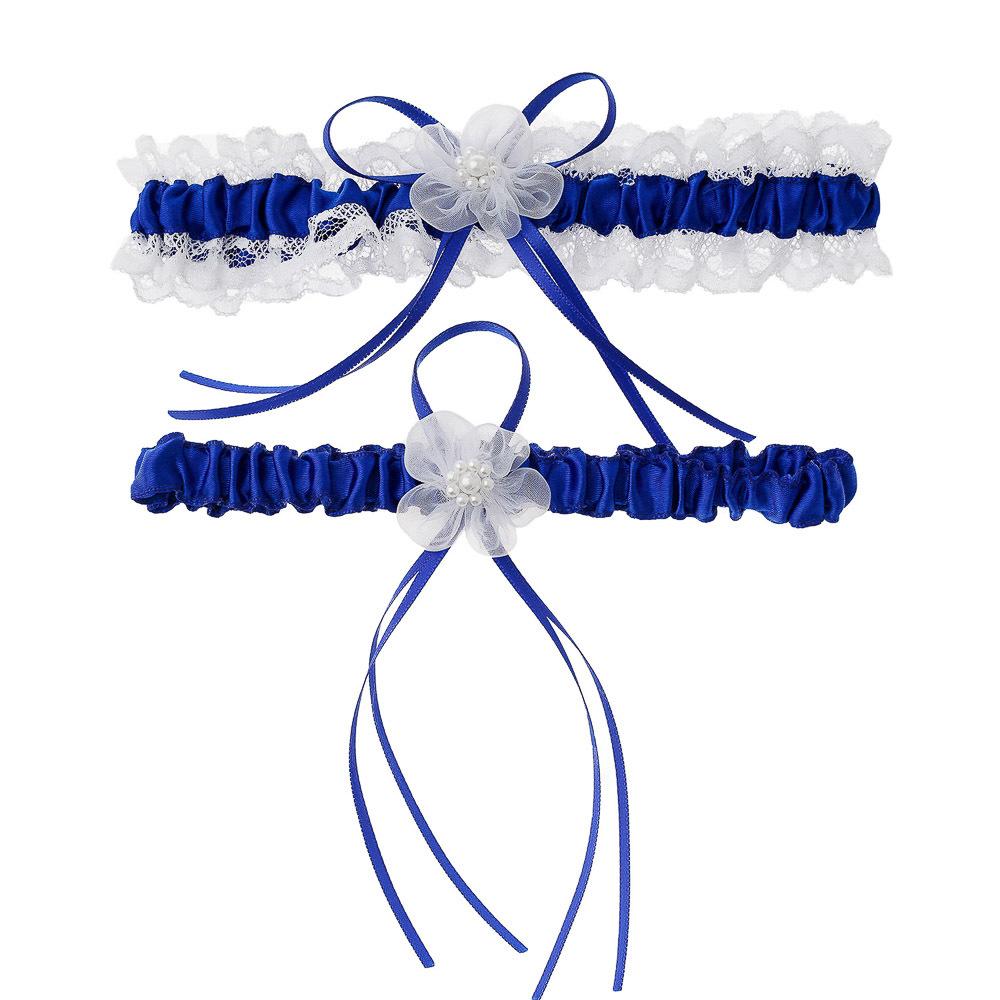 New 2PCS/Set Wedding Garter Bridal Shower Bride Keepsake Ivory Lace Floral Rhinestone Bow Women Ladies Garter Hen Night Supply