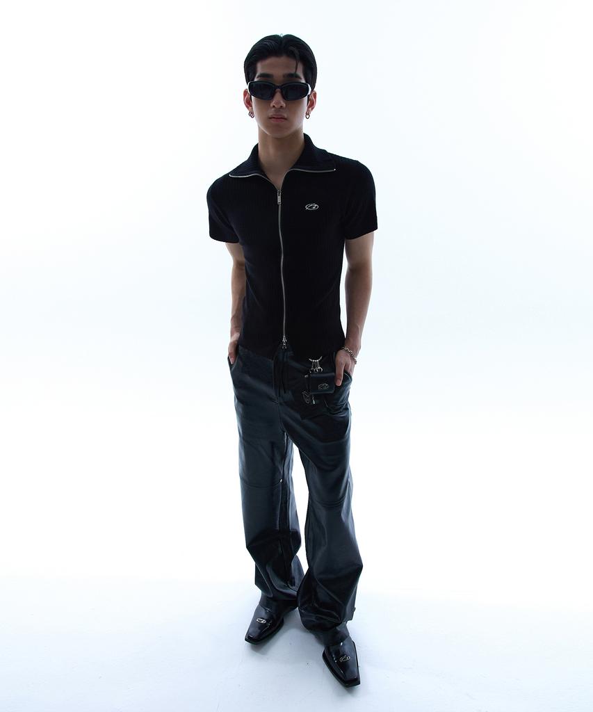 MORE THAN BLACK Logo Two Way Half Zip Up Knit