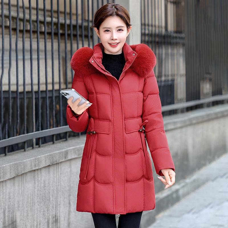Down cotton clothes women's medium and long 2025 winter new Korean version fashion waist thickened warm hooded jacket