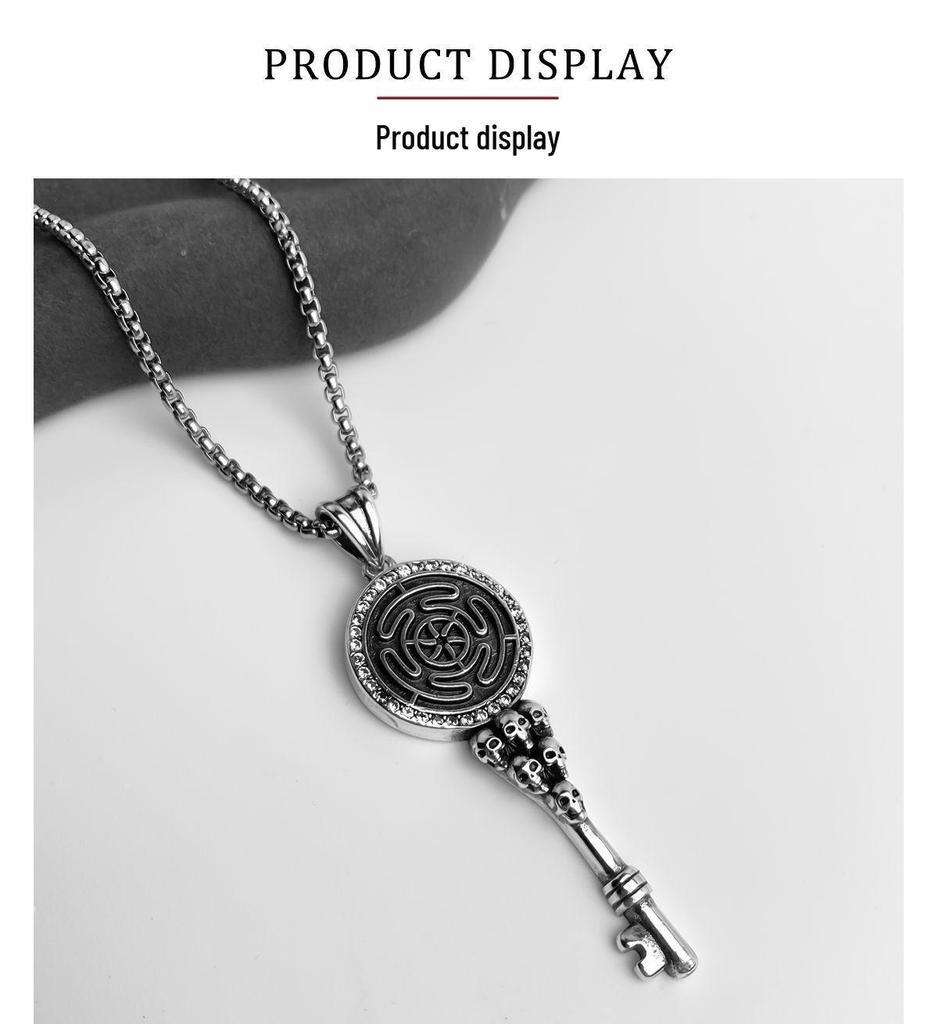 Men's Punk Gothic Key Pendant Necklace - Quirky Niche Design, Dark Style, Heavy Industry Influence
