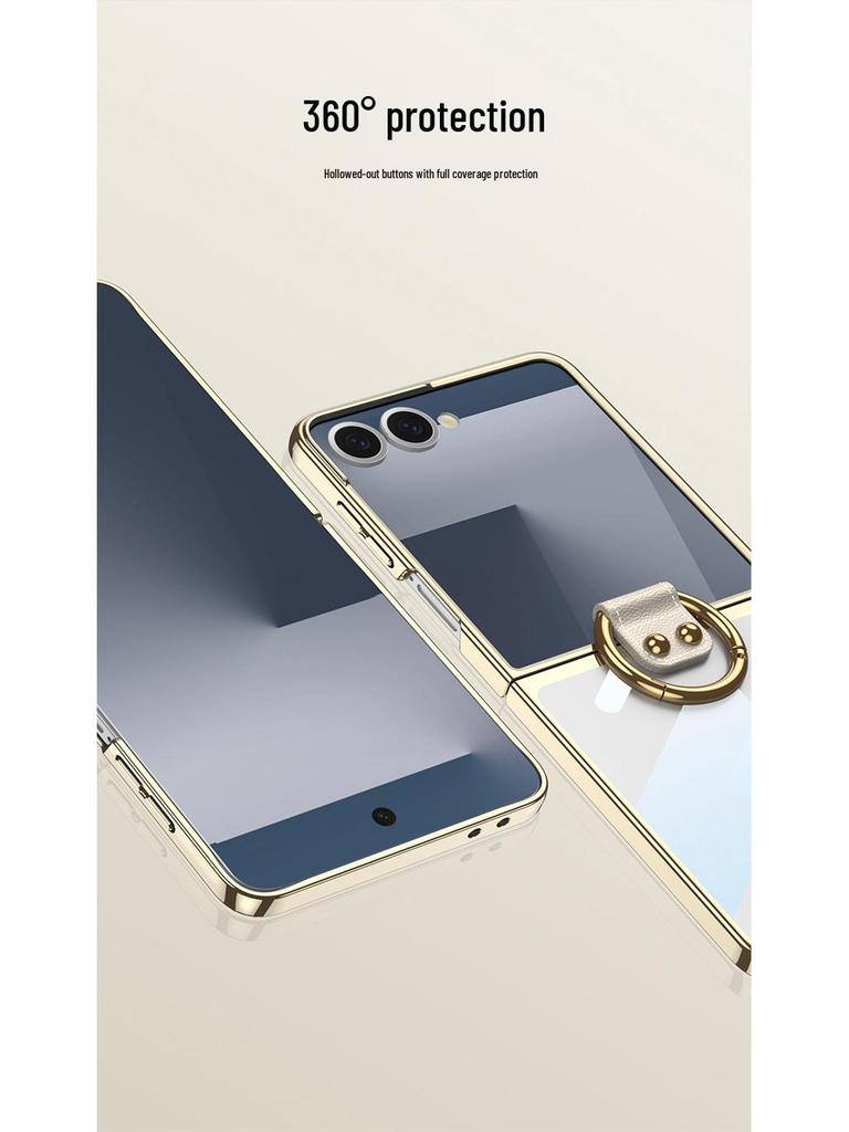 Samsung Z Flip7 Transparent Electroplated Ring Case - Fresh Style Protective PC Cover