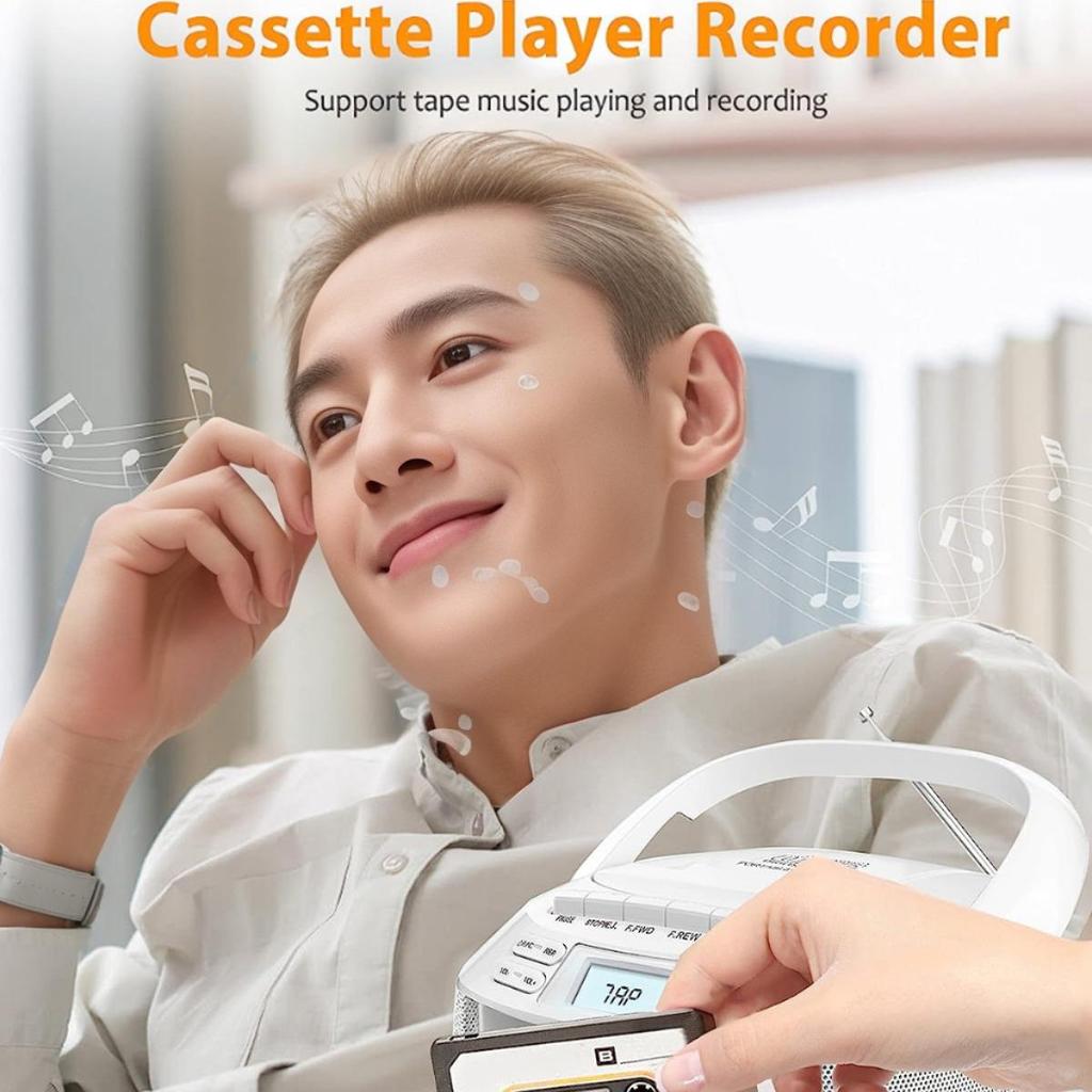 Portable Bluetooth Cassette Radio & CD Player with USB, Recording, and A-B Repeat Functionality