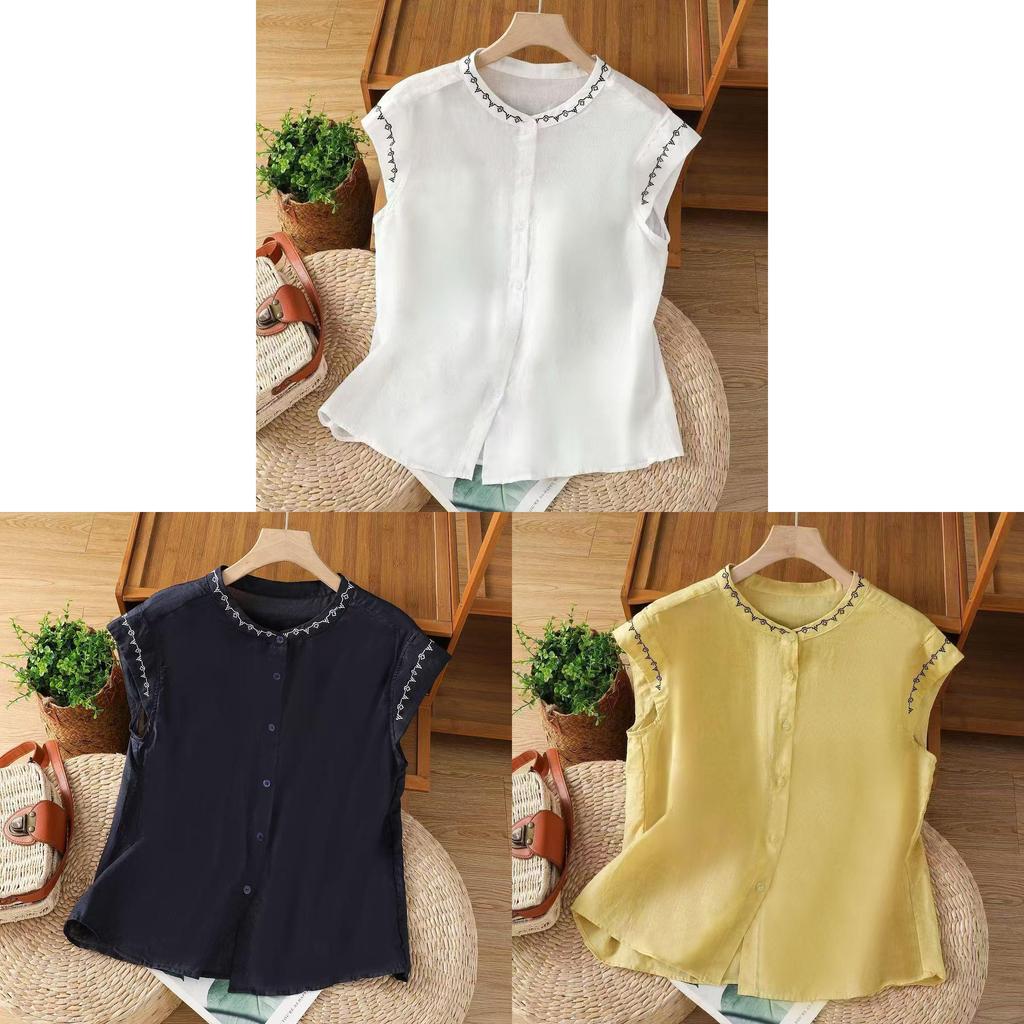 Cotton Embroidered Sleeveless Blouse For Summer Casual Women