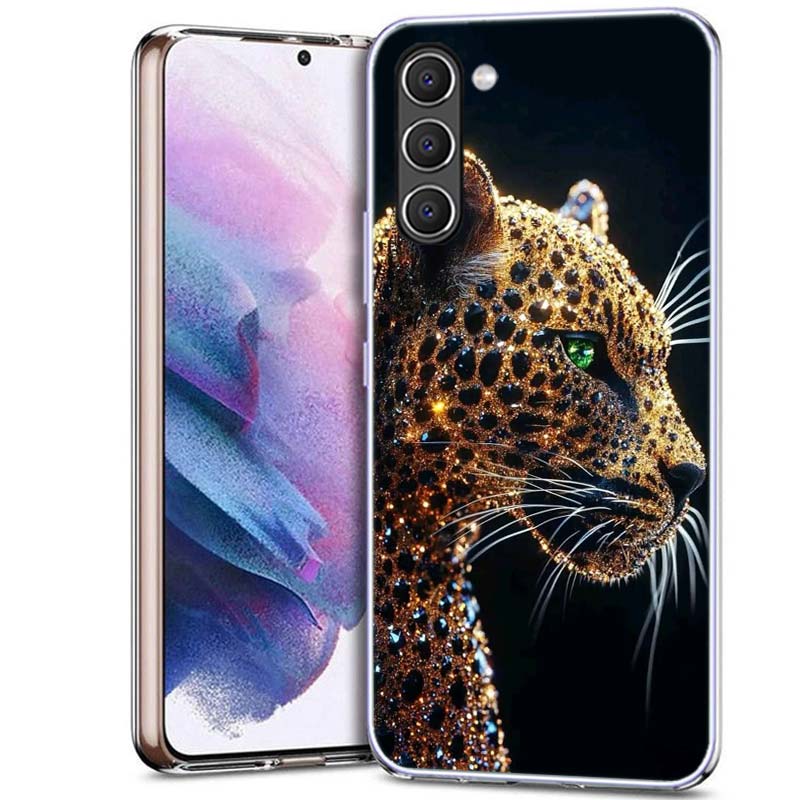 Cheetah and Illusion Diamond Gem Phone Case for Samsung A54 A14 A24 A34 A17 A37 A57 A55 A35 A25 A15 A13 A23 A33 A53 A07 A05S A04